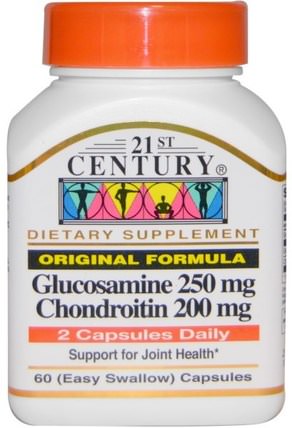Glucosamine 250 mg, Chondroitin 200 mg, Original Formula, 60 (Easy Swallow) Capsules by 21st Century, 補充劑，氨基葡萄糖軟骨素 HK 香港