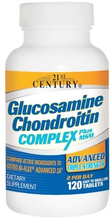 Glucosamine Chondroitin Complex Plus MSM, Advanced Triple Strength, 120 Tablets by 21st Century, 補充劑，氨基葡萄糖 HK 香港