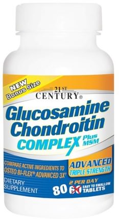 Glucosamine Chondroitin Complex Plus MSM, Advanced Triple Strength, 80 Tablets by 21st Century, 補充劑，氨基葡萄糖 HK 香港