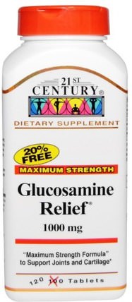 Glucosamine Relief, Maximum Strength, 1.000 mg, 120 Tablets by 21st Century, 補充劑，氨基葡萄糖 HK 香港