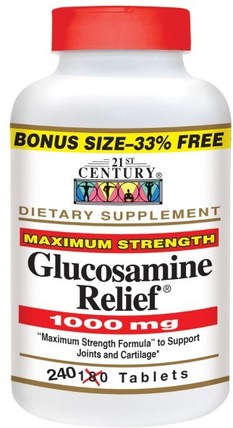 Glucosamine Relief, Maximum Supplement, 1.000 mg, 240 Tablets by 21st Century, 補充劑，氨基葡萄糖 HK 香港