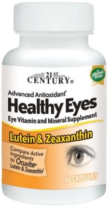 Healthy Eyes, Lutein & Zeaxanthin, 60 Capsules by 21st Century, 補充劑，抗氧化劑，葉黃素，類胡蘿蔔素，玉米黃質 HK 香港