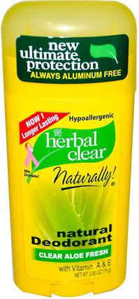Herbal Clear, Natural Deodorant, Clear Aloe Fresh, 2.65 oz (75 g) by 21st Century, 洗澡，美容，除臭劑 HK 香港