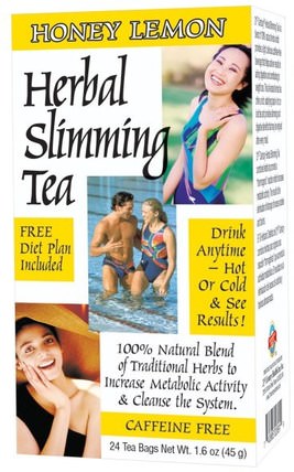 Herbal Slimming Tea, Honey Lemon, Caffeine Free, 24 Tea Bags, 1.6 oz (45 g) by 21st Century, 食物，涼茶，減肥，飲食 HK 香港