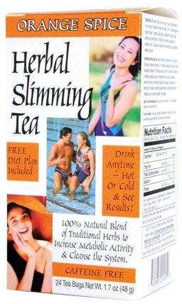Herbal Slimming Tea, Orange Spice, Caffeine Free, 24 Tea Bags, 1.6 oz (45 g) by 21st Century, 食物，涼茶，減肥，飲食 HK 香港