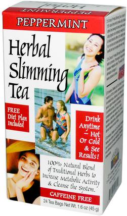 Herbal Slimming Tea, Peppermint, 24 Tea Bags, 1.6 oz (45 g) by 21st Century, 食物，涼茶，減肥，飲食 HK 香港