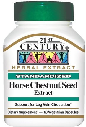 Horse Chestnut Seed Extract, Standardized, 60 Veggie Caps by 21st Century, 草藥，七葉樹 HK 香港