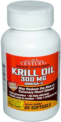 Krill Oil, 300 mg, 60 Softgels by 21st Century, 補充劑，efa omega 3 6 9（epa dha），磷蝦油 HK 香港