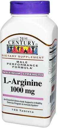 L-Arginine, Maximum Strength, 1000 mg, 100 Tablets by 21st Century, 補充劑，氨基酸，精氨酸 HK 香港