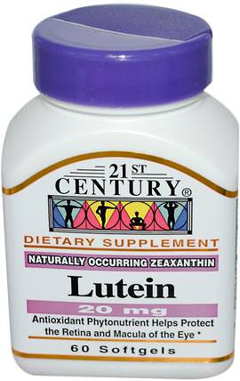 Lutein, 20 mg, 60 Softgels by 21st Century, 補充劑，抗氧化劑，葉黃素 HK 香港