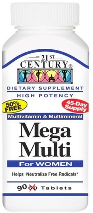 Mega Multi, For Women, Multivitamin & Multimineral, 90 Tablets by 21st Century, 維生素，女性多種維生素，超級多種 HK 香港