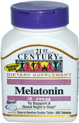 Melatonin, 3 mg, 200 Tablets by 21st Century, 補充劑，褪黑激素3毫克 HK 香港