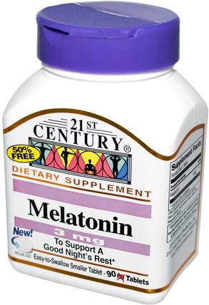 Melatonin, 3 mg, 90 Tablets by 21st Century, 補充劑，褪黑激素3毫克 HK 香港