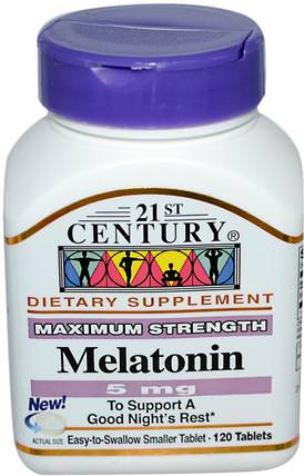 Melatonin, 5 mg, 120 Tablets by 21st Century, 補充劑，褪黑激素5毫克 HK 香港