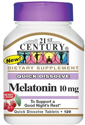 Melatonin, Cherry Flavor, 10 mg, 120 Quick Dissolve Tablets by 21st Century, 補充劑，褪黑激素 HK 香港