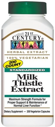 Milk Thistle Extract, 200 Veggie Caps by 21st Century, 健康，排毒，奶薊（水飛薊素） HK 香港