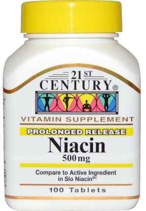 Niacin, Prolonged Release, 500 mg, 100 Tablets by 21st Century, 維生素，維生素b，維生素b3，維生素b3 - 菸酸 HK 香港