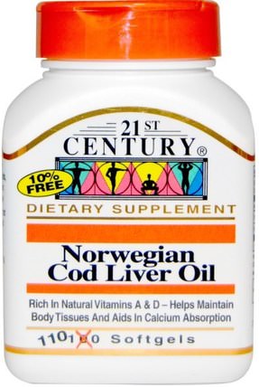 Norwegian Cod Liver Oil, 110 Softgels by 21st Century, 補充劑，efa omega 3 6 9（epa dha），魚肝油，魚肝油軟膠囊 HK 香港