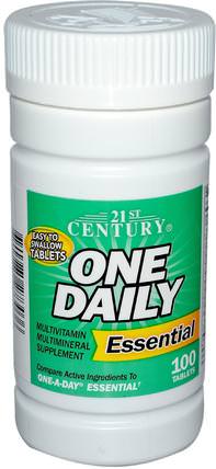 One Daily, Essential, Multivitamin Multimineral, 100 Tablets by 21st Century, 維生素，多種維生素，礦物質，多種礦物質 HK 香港