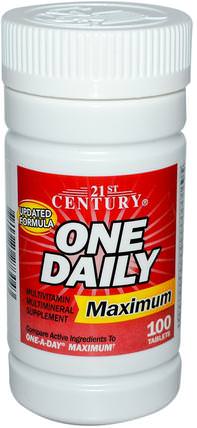 One Daily, Maximum, Multivitamin Multimineral, 100 Tablets by 21st Century, 維生素，多種維生素，礦物質，多種礦物質 HK 香港
