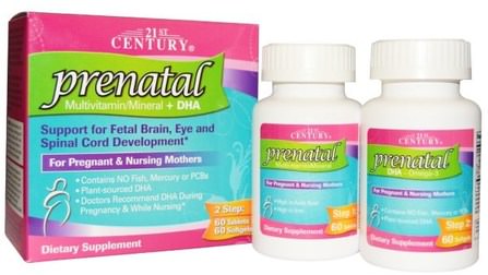 Prenatal Multivitamin/Mineral + DHA, 2 Bottles, 60 Tablets / 60 Softgels by 21st Century, 維生素，產前多種維生素 HK 香港