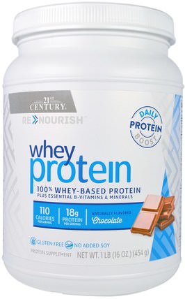 ReNourish, Whey Protein, Chocolate Flavor, 16 oz (454 g) by 21st Century, 補充劑，乳清蛋白，運動蛋白 HK 香港
