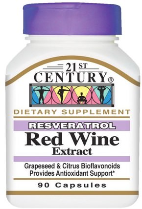 Resveratrol Red Wine Extract, 90 Capsules by 21st Century, 補充劑，白藜蘆醇 HK 香港