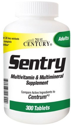 Sentry, Multivitamin & Multimineral Supplement, 300 Tablets by 21st Century, 維生素，多種維生素，哨兵 HK 香港
