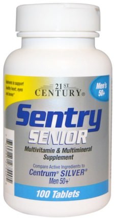 Sentry, Senior, Mens 50+, Multivitamin & Multimineral Supplement, 100 Tablets by 21st Century, 維生素，多種維生素 - 老年人，哨兵 HK 香港