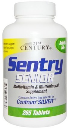 Sentry Senior, Multivitamin & Mineral Supplement, Adults 50+, 265 Tablets by 21st Century, 維生素，多種維生素 - 老年人，哨兵 HK 香港