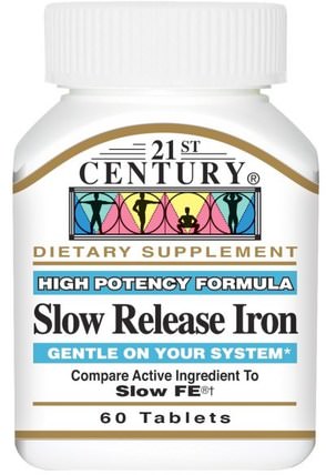 Slow Release Iron, 60 Tablets by 21st Century, 補品，礦物質，鐵 HK 香港