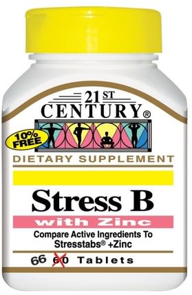 Stress B, with Zinc, 66 Tablets by 21st Century, 維生素，維生素b複合物 HK 香港