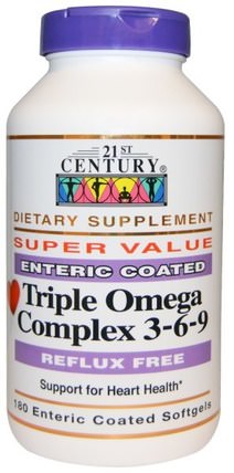 Triple Omega Complex 3-6-9, 180 Enteric Coated Softgels by 21st Century, 補充劑，efa omega 3 6 9（epa dha），魚油，魚油軟膠囊 HK 香港