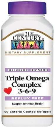 Triple Omega Complex 3-6-9, 90 Enteric Coated Softgels by 21st Century, 補充劑，efa omega 3 6 9（epa dha） HK 香港