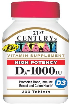 Vitamin D3, 1000 IU, 300 Tablets by 21st Century, 維生素，維生素D3 HK 香港