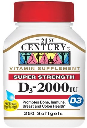 Vitamin D3, 2000 IU, 250 Liquid Softgels by 21st Century, 維生素，維生素D3 HK 香港