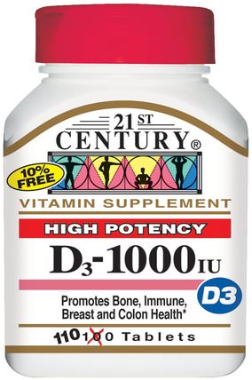 Vitamin D3, High Potency, 1000 IU, 110 Tablets by 21st Century, 維生素D3 HK 香港