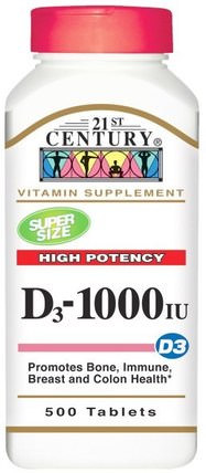 Vitamin D3 High Potency, 1000 IU, 500 Tablets by 21st Century, 維生素，維生素D3 HK 香港