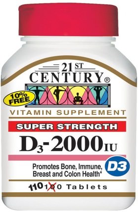 Vitamin D3, Super Strength, 2000 IU, 110 Tablets by 21st Century, 維生素，維生素D3 HK 香港