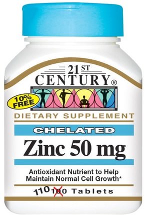 Zinc, 50 mg, 110 Tablets by 21st Century, 補品，礦物質，鋅 HK 香港