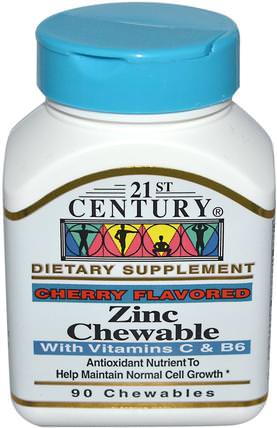 Zinc Chewable, Cherry Flavored, 90 Chewables by 21st Century, 補品，礦物質，鋅 HK 香港