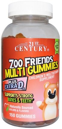 Zoo Friends Multi Gummies, Childrens Multivitamin Supplement, 150 Gummies by 21st Century, 維生素，多種維生素，兒童多種維生素，熱敏性產品 HK 香港