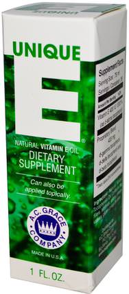 Unique E, Natural Vitamin E Oil, 1 fl oz by A.C. Grace Company, 健康，皮膚，維生素E油霜 HK 香港