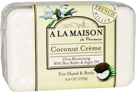 Hand & Body Bar Soap, Coconut Cream, 8.8 oz (250 g) by A La Maison de Provence, 洗澡，美容，摩洛哥堅果浴，肥皂 HK 香港