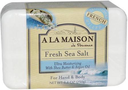Hand & Body Bar Soap, Fresh Sea Salt, 8.8 oz (250 g) by A La Maison de Provence, 洗澡，美容，肥皂 HK 香港
