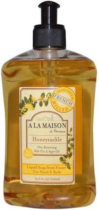 Hand & Body Liquid Soap, Honeysuckle, 16.9 fl oz (500 ml) by A La Maison de Provence, 洗澡，美容，摩洛哥堅果浴，肥皂 HK 香港
