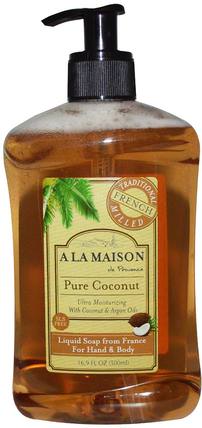 Hand & Body Liquid Soap, Pure Coconut, 16.9 fl oz (500 ml) by A La Maison de Provence, 洗澡，美容，摩洛哥堅果浴，肥皂 HK 香港