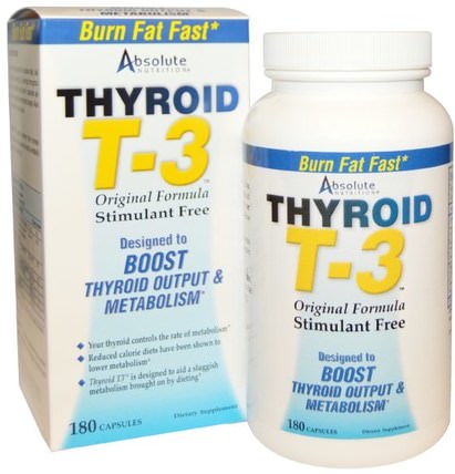 Thyroid T-3, Original Formula, 180 Capsules by Absolute Nutrition, 健康，甲狀腺，減肥，飲食，脂肪燃燒器 HK 香港