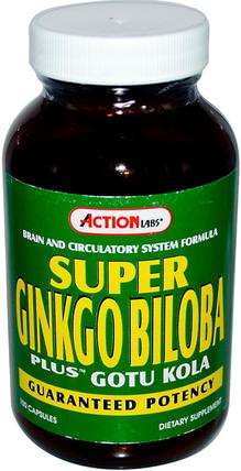 Super Ginkgo Biloba Plus Gotu Kola, 100 Capsules by Action Labs, 健康，婦女，靜脈曲張護理，gotu kola，草藥，銀杏葉 HK 香港