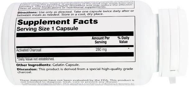 健康 - Solaray, Activated Charcoal, 280 mg, 90 Capsules